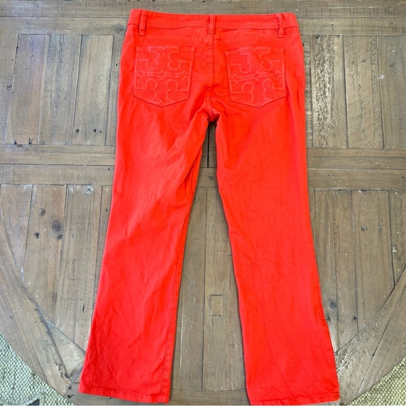 Tory Burch Cropped Slim Boot Jeans Womens 30 Red Low Rise Pants Stretch Preppy - Picture 7 of 12